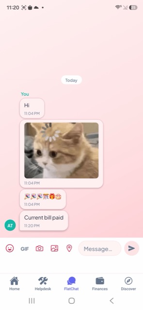 FlatChat community chat with photos, GIFs, and emoji